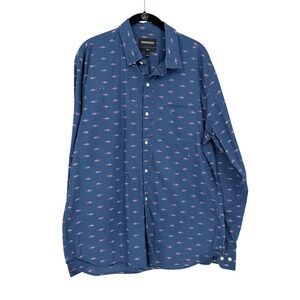 Bonobos Mens Slim Fit Shark Print Button Down Shirt Navy Blue Long Sleeve L